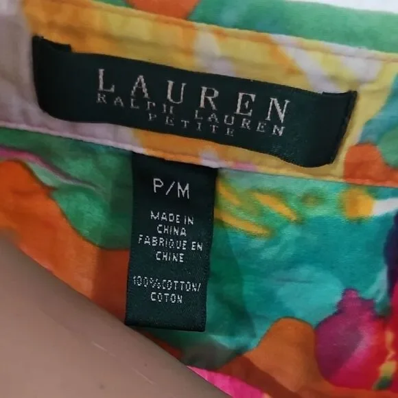 Lauren Ralph Lauren  Pink Yellow Graphic Button Down Shirt - Picture 7 of 8